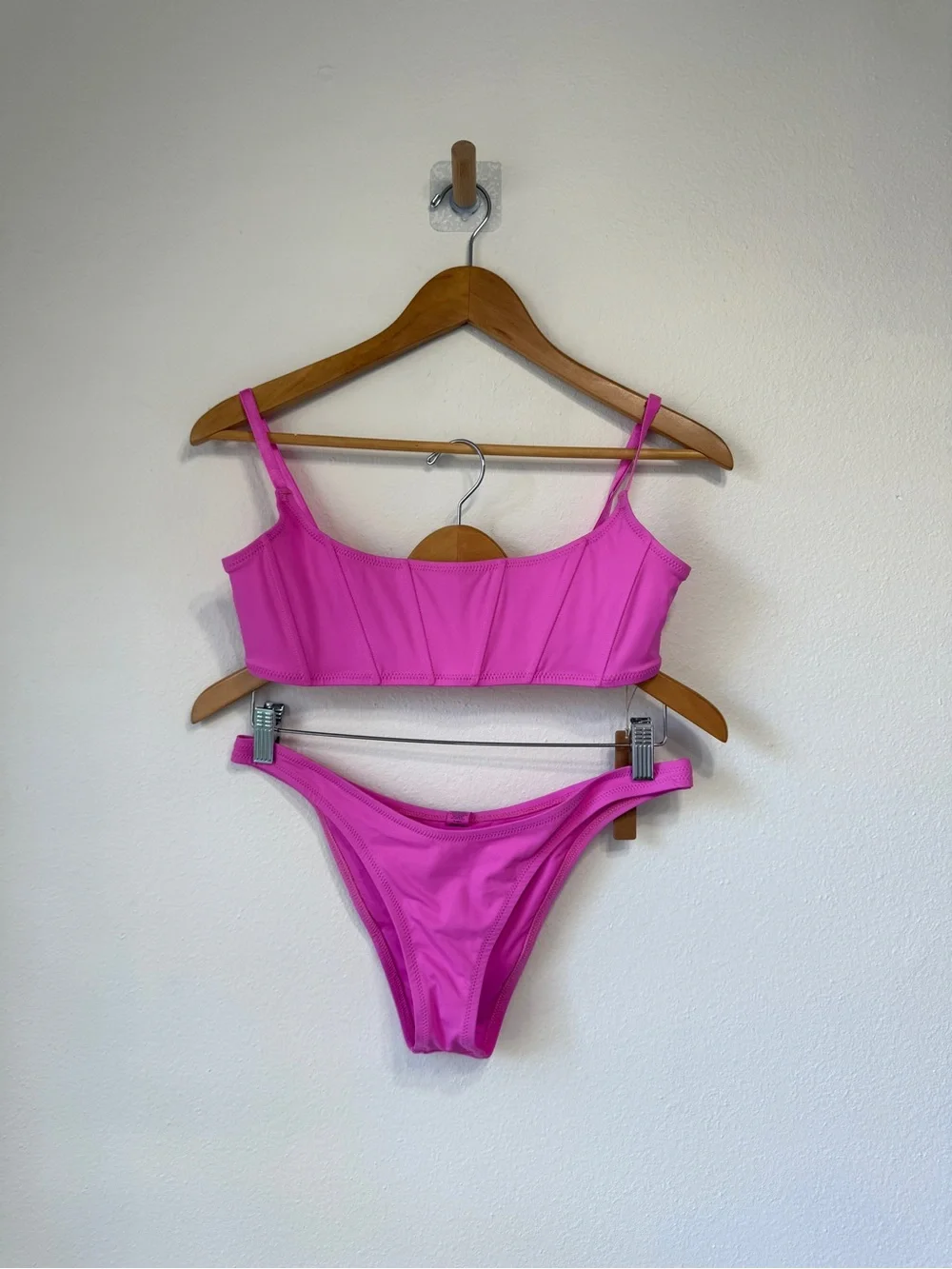 SKIMS Swim Neon Orchid Corset Bikini Top L & Cheeky Tanga Bottom M NWT